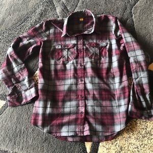 Plaid Button Up Eddie Bauer medium maroon grey